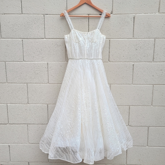 Bronx and Banco | Mademoiselle Bridal Sequin Sparkle Midi Dress Size Medium - Picture 3 of 16